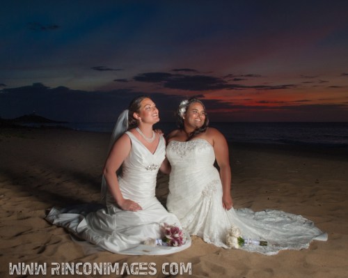 A gorgeous sunset makes for incredible photographs of the happy couple -LGBT, Same Sex Wedding Photographer Puerto Rico
