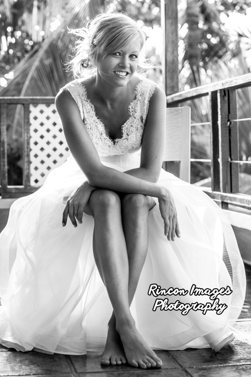 Black and white wedding photography of a bride in Rincon, Puerto Rico.