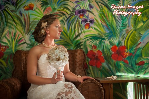 Photograph of the Bride in her hotel room at Villa Cofresi before the wedding ceremony. Photography by Rincon Images Photography, Rincon, Puerto Rico. Wedding photographer Rincon, Puerto Rico.