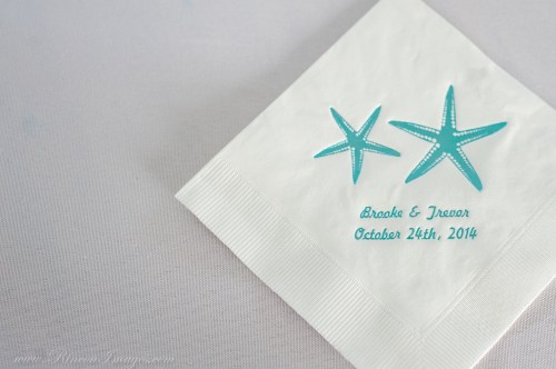 Teal wedding napkin with