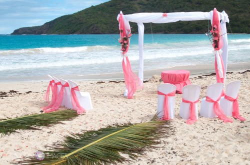 The beautiful setup at Flamenco beach on Culebra Island, Puerto Rico. Flamenco beach is ranked the third most beautiful beach in the world. Flamenco beach is a gorgeous place for a wedding photographer to take pictures of a  happy couple!