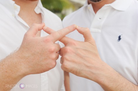 Together forever. The two grooms make the infinity symbol with their hands. I love this photograph, its a cute variation on the traditional heart.