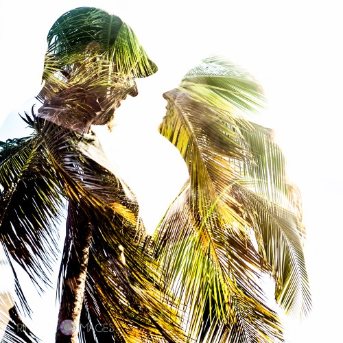 Just a couple of palm trees blowing in the breeze. This double exposure photograph was taken on Barrero Beach in Rincon, Puerto Rico. 