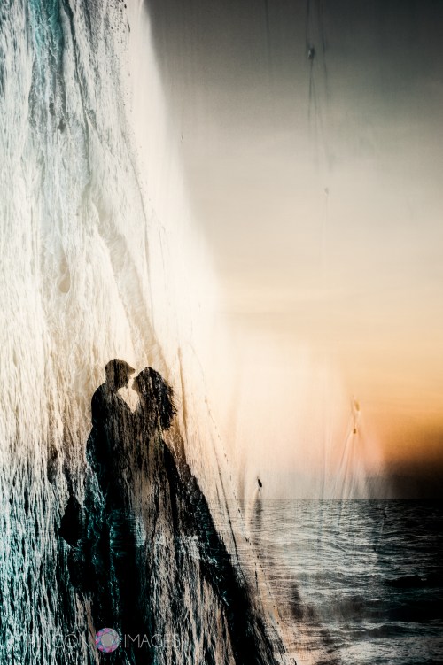 When making double exposure photographs it is important to experiment with the orientation of the camera. This particular photograph was made by combining a vertical image and a horizontal image.  Photograph by RIncon Images wedding photographer puerto rico.