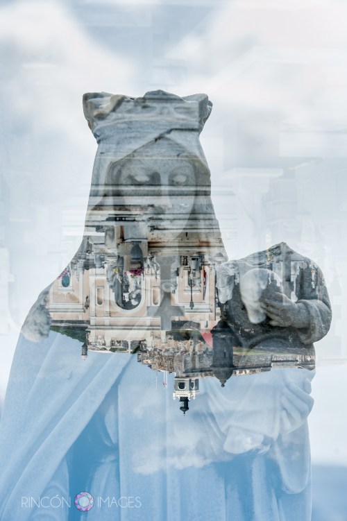 One thing I love doing with double exposures is playing with the orientation of the images. The flipped city scape against this woman's face is an interesting perspective.
