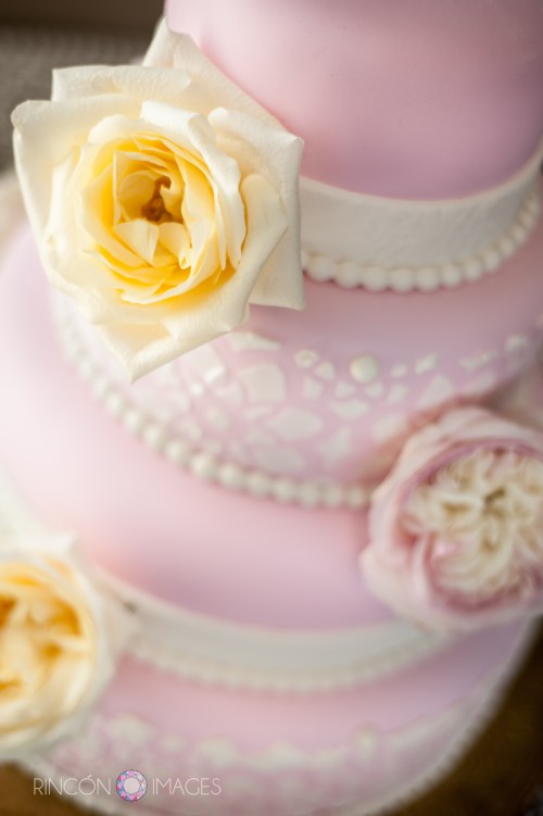 This wedding cake was almost too beautiful to cut! The soft pink colors and the beautiful flowers made it look just as great as I'm sure it tasted. ;)